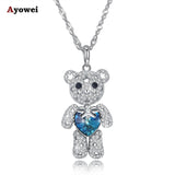 Ayowei bear shape 925 sterling silver blue zircon pendant necklace