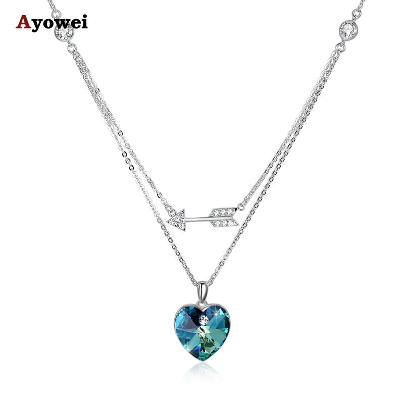 Ayowei trend new 925 sterling silver color zircon pendant necklace