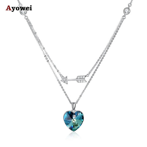 Ayowei trend new 925 sterling silver color zircon pendant necklace