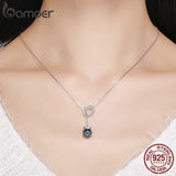 BAMOER 925 Sterling Silver Circle Black Imitation Pearl Pendant Necklace