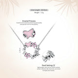 BAMOER 925 Sterling Silver Pink Poetic Daisy Cherry Blossom Pendant Necklaces