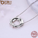 BAMOER 925 Sterling Silver Pink Poetic Daisy Cherry Blossom Pendant Necklaces