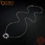 BAMOER 925 Sterling Silver Pink Poetic Daisy Cherry Blossom Pendant Necklaces