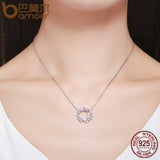 BAMOER 925 Sterling Silver Pink Poetic Daisy Cherry Blossom Pendant Necklaces