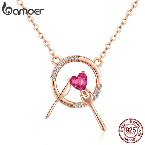 BAMOER Rose Gold Color Heart Spoon Choker Necklace