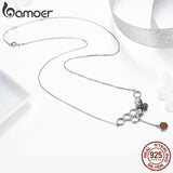 BAMOER 925 Sterling Silver Insect Bee Honeycomb Dangle Pendant Necklace