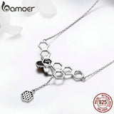 BAMOER 925 Sterling Silver Insect Bee Honeycomb Dangle Pendant Necklace