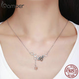 BAMOER 925 Sterling Silver Insect Bee Honeycomb Dangle Pendant Necklace