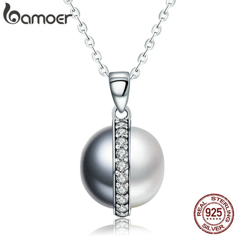 BAMOER 925 Sterling Silver Black and White Dazzling Clear Chain Pendant Necklace