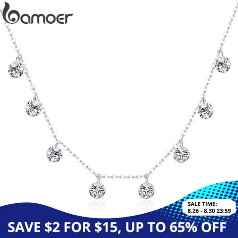 925 Sterling Silver Dazzling Cubic Zircon Round Circle Pendant Necklaces