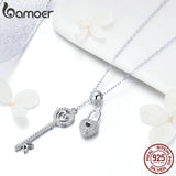 BAMOER 925 Sterling Silver Key of Heart Lock Chain Pendant Necklace