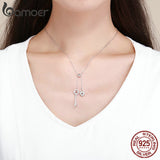 BAMOER 925 Sterling Silver Key of Heart Lock Chain Pendant Necklace