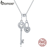 BAMOER 925 Sterling Silver Key of Heart Lock Chain Pendant Necklace