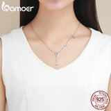 BAMOER 925 Sterling Silver Love Letter Shape Long Chain Pendant Necklace