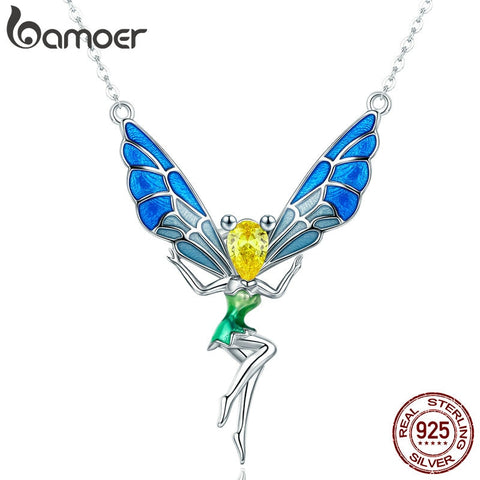 BAMOER 925 Sterling Silver Lovely Fairy Crystal Pendant Necklace