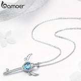 BAMOER Guardian Key Silver Angel Wings Pendant Necklaces