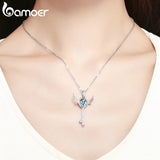 BAMOER Guardian Key Silver Angel Wings Pendant Necklaces