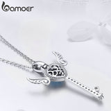 BAMOER Guardian Key Silver Angel Wings Pendant Necklaces