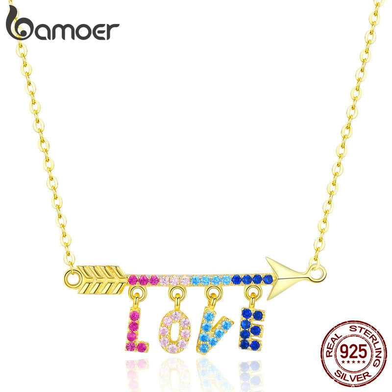 BAMOER 925 Sterling Silver Valentines Love Letter Arrow Pendant Necklaces