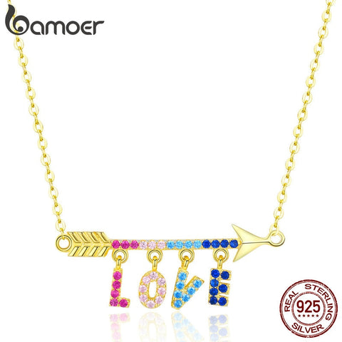 BAMOER 925 Sterling Silver Valentines Love Letter Arrow Pendant Necklaces