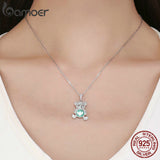 BAMOER Trendy 925 Sterling Silver Pendant Crystal Cute Bear Green Necklaces