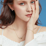 BAMOER Vintage 100% 925 Sterling Silver Back Needle & Love Letter Clear Zirconia Necklaces Pendant