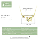 BAMOER Vintage 100% 925 Sterling Silver Back Needle & Love Letter Clear Zirconia Necklaces Pendant