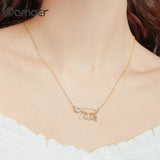 BAMOER Vintage 100% 925 Sterling Silver Back Needle & Love Letter Clear Zirconia Necklaces Pendant