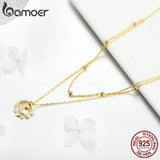 BAMOER Vintage 925 Sterling Silver Sun Moon Shape Double Layers Choker Necklaces Pendant