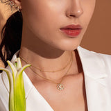 BAMOER Vintage 925 Sterling Silver Sun Moon Shape Double Layers Choker Necklaces Pendant