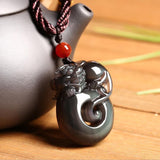 Beautiful and colorful obsidian carved Chinese dragon pixiu Pendant necklace