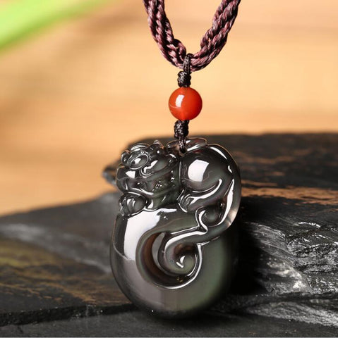 Beautiful and colorful obsidian carved Chinese dragon pixiu Pendant necklace