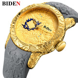 Biden Golden 3D Sculpture Dragon Quartz Creative Wristwatch
