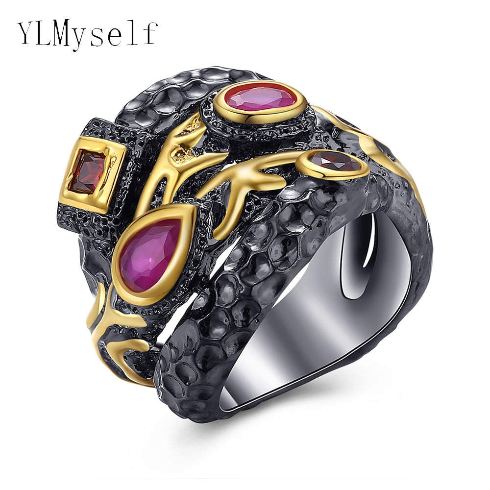 Big Black Multi colorful crystal Ring