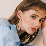 Big Pearl Stainless steel Gold color Dangle Geometric Earrings