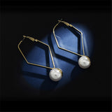 Big Pearl Stainless steel Gold color Dangle Geometric Earrings