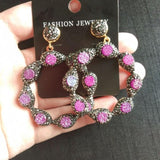 Big Round Nature Stone Fashion Statement Earrings