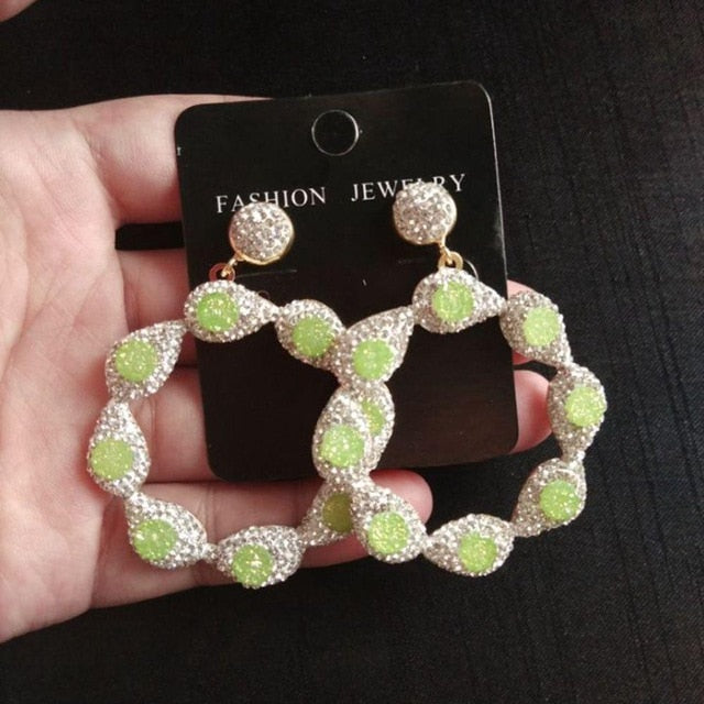 Big Round Nature Stone Fashion Statement Earrings