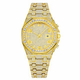 Luxury Unique Diamond Gold Quartz Iced Arabic Watch
