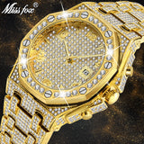 Luxury Unique Diamond Gold Quartz Iced Arabic Watch