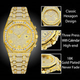 Luxury Unique Diamond Gold Quartz Iced Arabic Watch