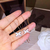 S925 pure silver natural shell alphabet double cross necklace