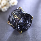 Black gold round crystal cubic zirconia stones brass metal circle rock ring