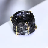 Black gold round crystal cubic zirconia stones brass metal circle rock ring