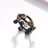 Black Round Cubic Zirconia Crystal Design Rings