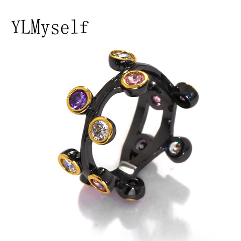 Black Round Cubic Zirconia Crystal Design Rings