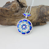 999 Sterling Silver Pendant Blue Cloisonne Enamel Ethnic Pendant Ornaments