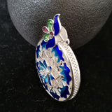 999 Sterling Silver Pendant Blue Cloisonne Enamel Ethnic Pendant Ornaments