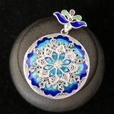 999 Sterling Silver Pendant Blue Cloisonne Enamel Ethnic Pendant Ornaments