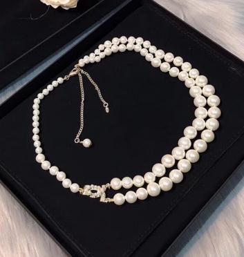 Simulated-pearl Neckalce Light Gold Chain